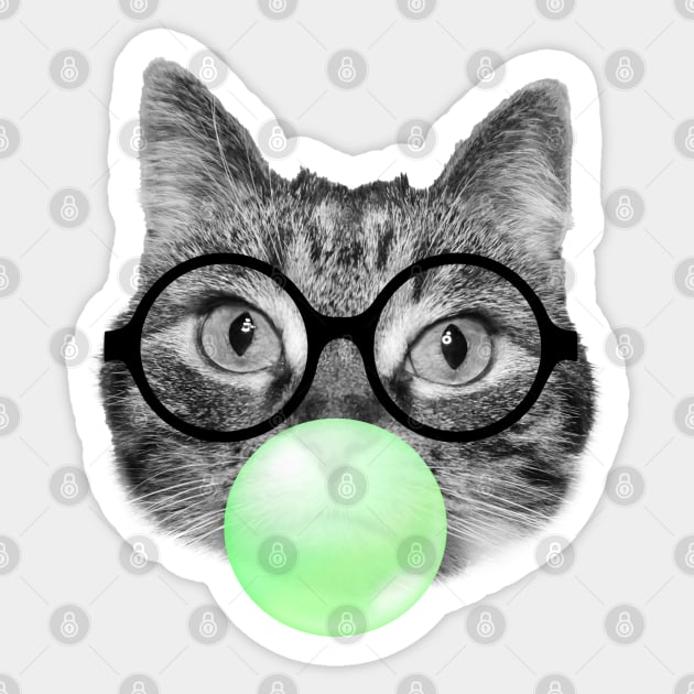 Cat and green bubble gum Sticker by Purrfect